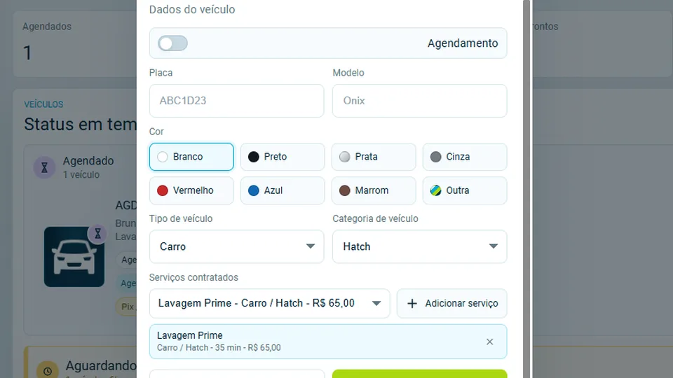 Tela de novo atendimento do LavaPrime